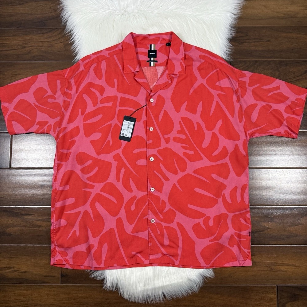 Hugo Boss Men's Size XL Relaxed Fit Drew Camp Short Sleeve Button Up Shirt